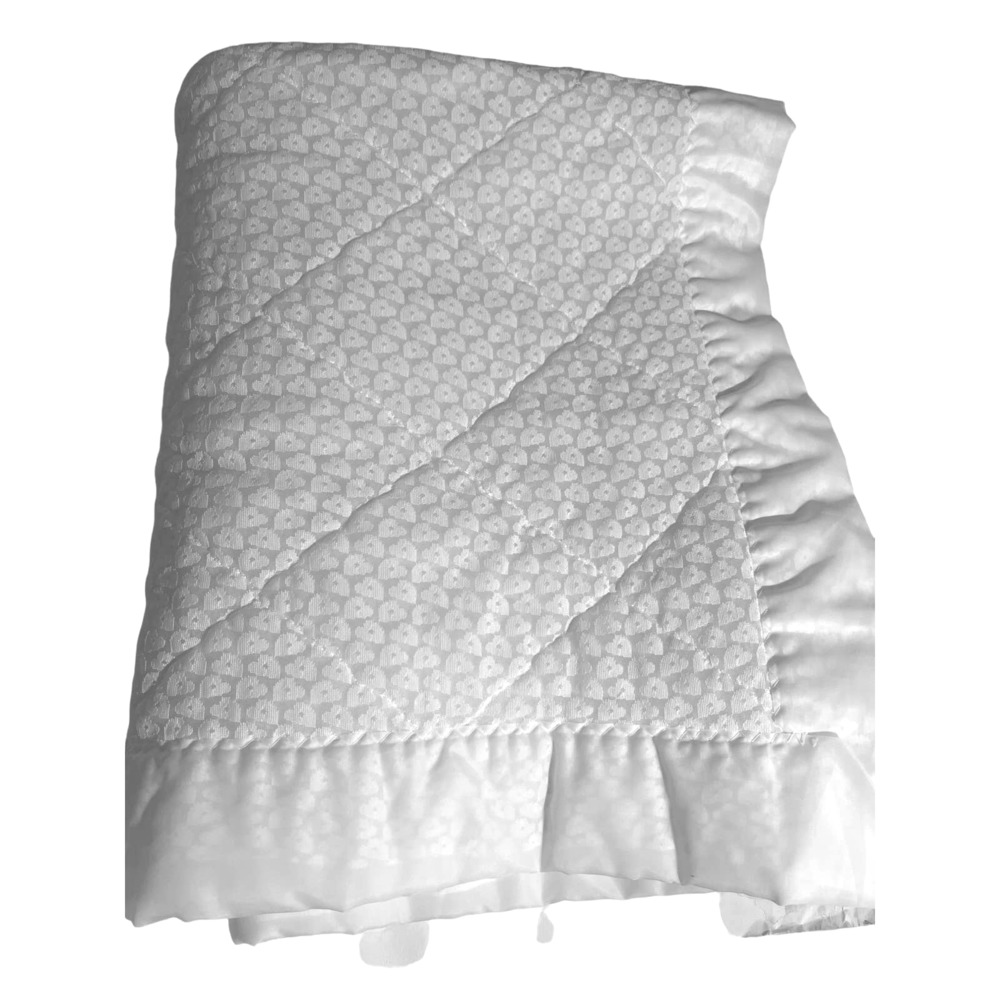 Vintage Satin trim Baby Blanket 54x 34 white 1960